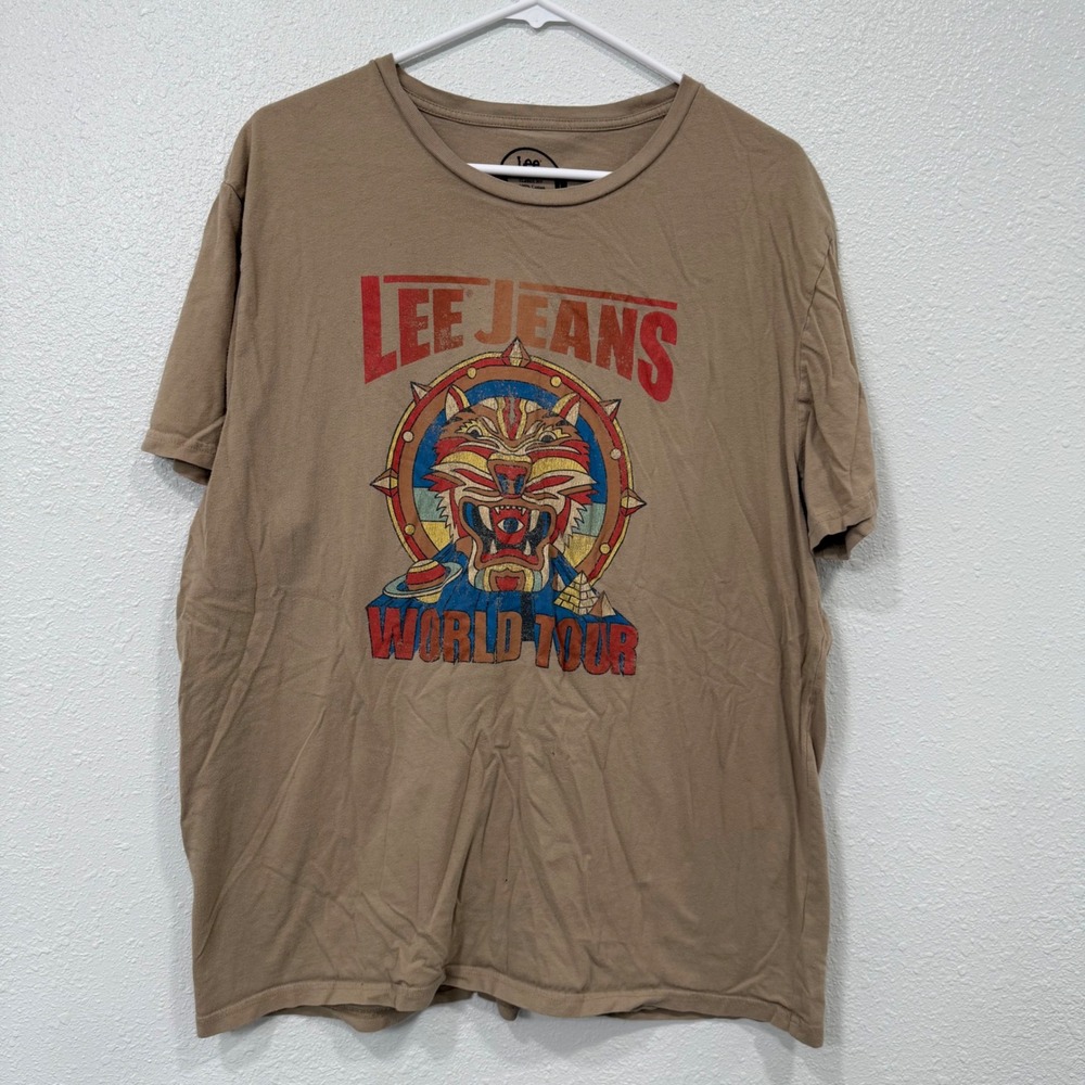 Lee Jeans Graphic T Shirt Tiger‎ World Tour Beige XL Classic Fit Cotton